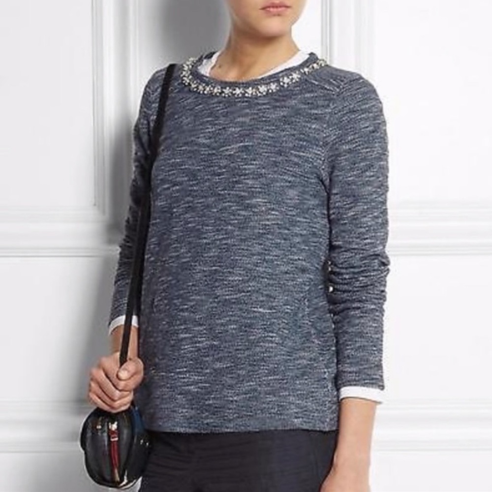 J. Crew Blue Marled Jeweled Embellished Sweatshirt | Size Small